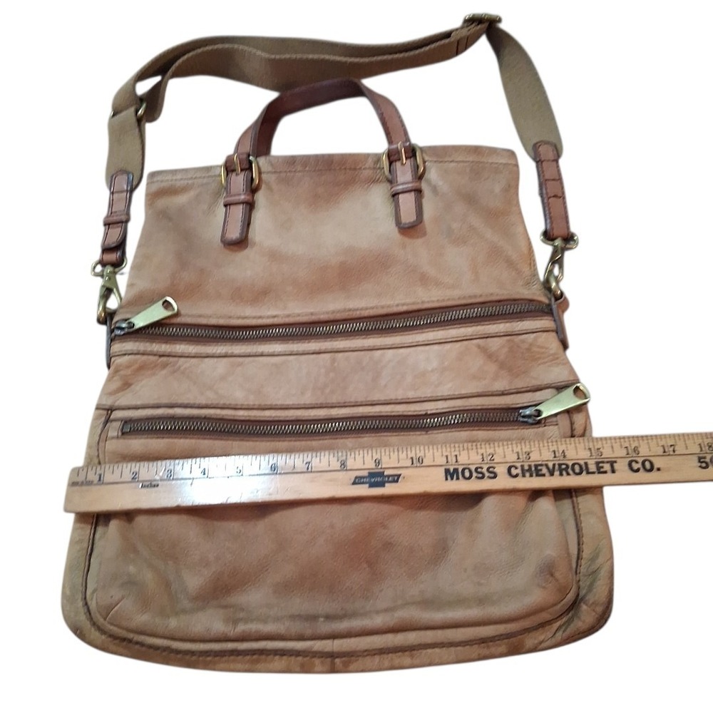 Fossil Explorer Tan Leather Fold Over Messenger Tote Crossbody Bag Unisex READ - Picture 15 of 15